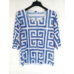 Before + Again Top Womens Medium Burnout Lightweight Geometric 3/4 Sleeve